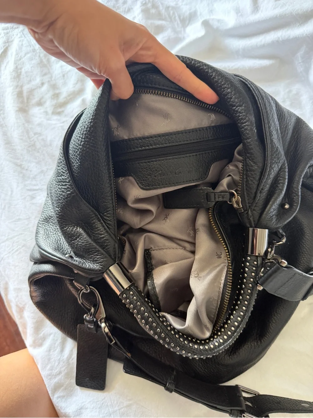 Kenneth Cole Black Pebbled Leather Hobo Bag crossbody shoulder adjustable